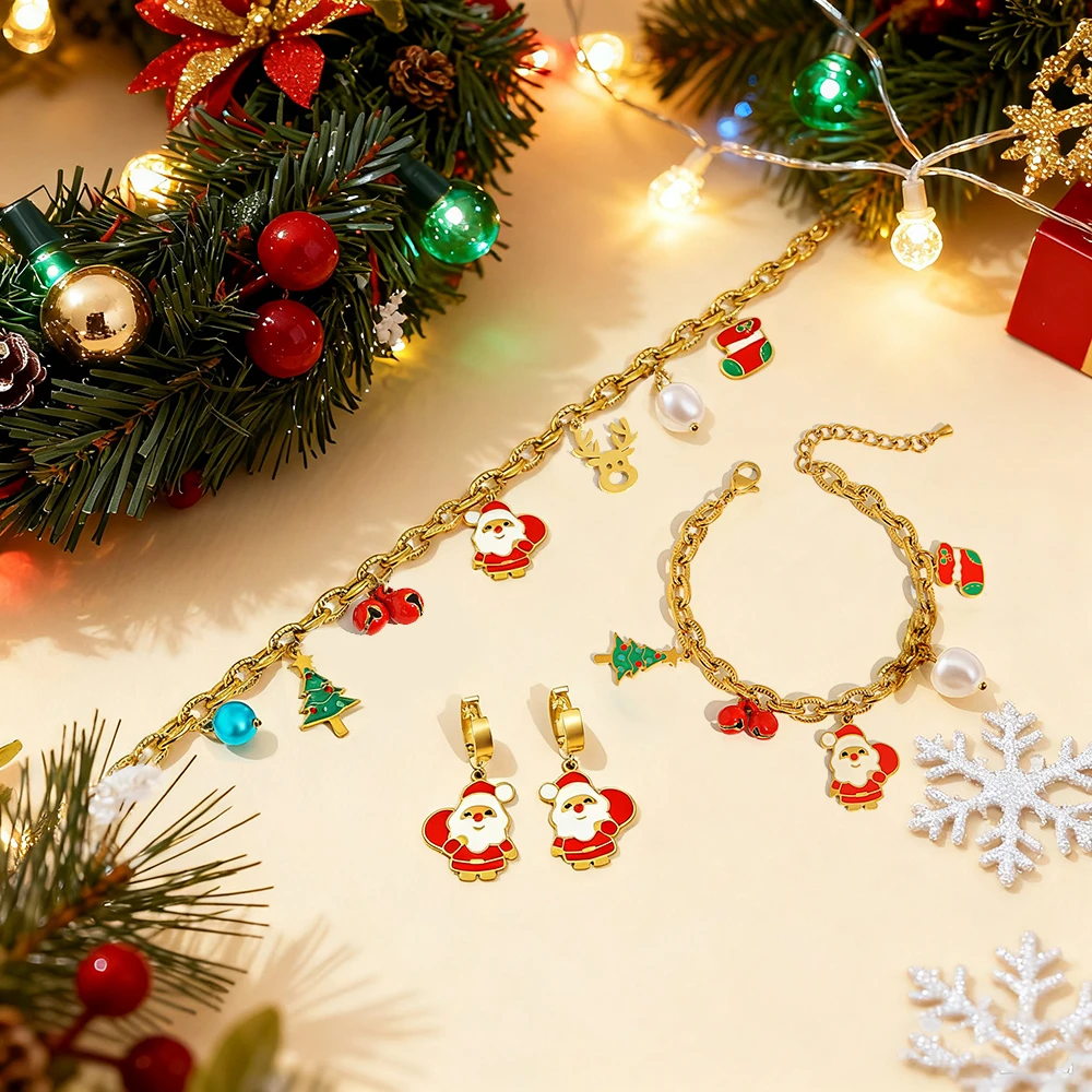 3 Pcs Stainless Steel Christmas Jewelry Set Gift Women Santa Claus Christmas Tree Bell Pendant Necklace Bracelet Earring
3 Pcs Stainless Steel Christmas Jewelry Set Gift Women Santa Claus Christmas Tree Bell Pendant Necklace Bracelet Earring
