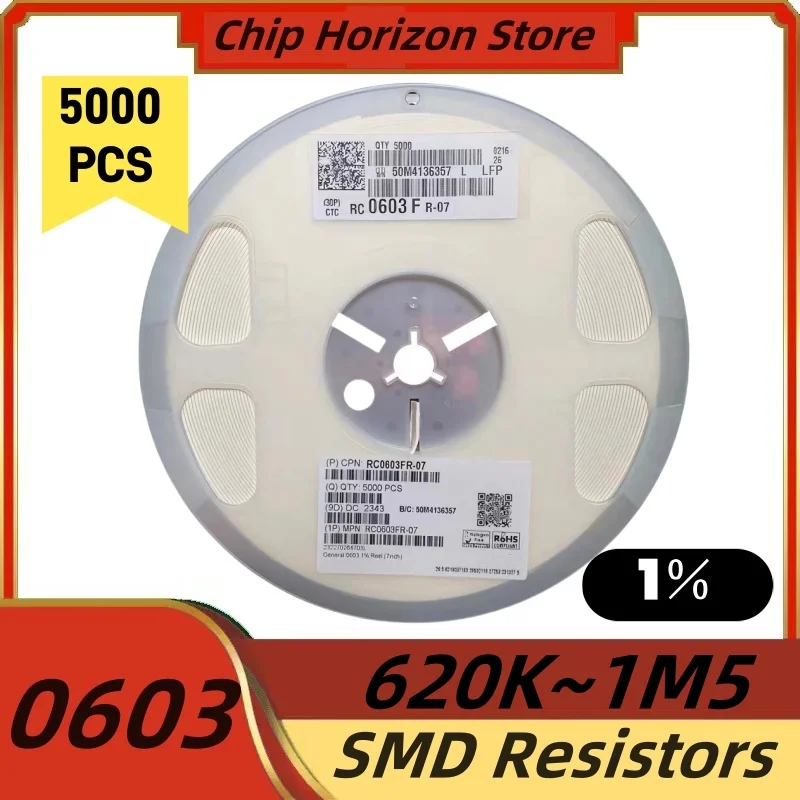 5000PCS 0603 620K~1M5 SMD Resistor 680K750K820K910K1M1M2 1M31M5 1% Ohm Chip Resistor 1/10W New
5000PCS 0603 620K~1M5 SMD Resistor 680K750K820K910K1M1M2 1M31M5 1% Ohm Chip Resistor 1/10W New