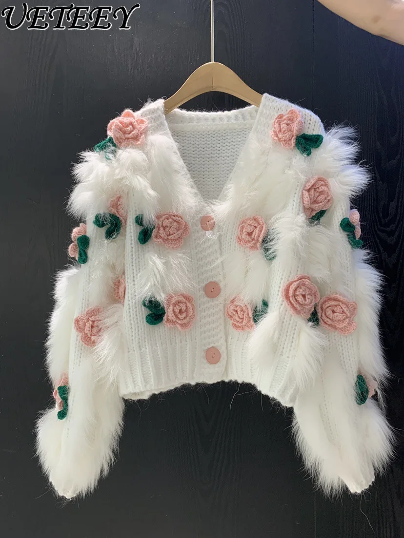 Faux Fox Fur Furry Coat Sweater Women Autumn and Winter New Short Sweet Rose Flower Fur Integrated Knitted Sweater Cardigan Top
Faux Fox Fur Furry Coat Sweater Women Autumn and Winter New Short Sweet Rose Flower Fur Integrated Knitted Sweater Cardigan Top