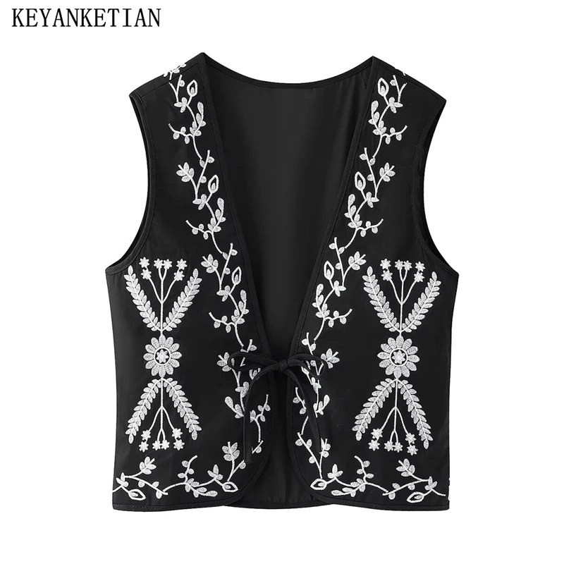 KEYANKETIAN 2025 New Women's Bow Lace Up Embroidery Waistcoat Bohemian Holiday wind V-Neck Thin Vest Sleeveless Coat Crop Top
KEYANKETIAN 2025 New Women's Bow Lace Up Embroidery Waistcoat Bohemian Holiday wind V-Neck Thin Vest Sleeveless Coat Crop Top