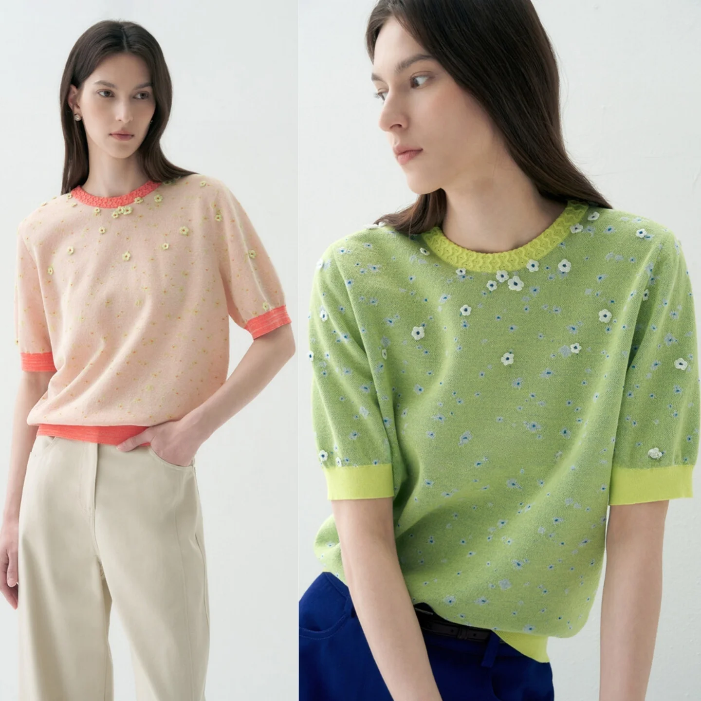 Commuter Style Knitted Short Sleeve round Neck Top Floral Pattern Versatile Color Block Design Light Weight Women's Fashion
Commuter Style Knitted Short Sleeve round Neck Top Floral Pattern Versatile Color Block Design Light Weight Women's Fashion