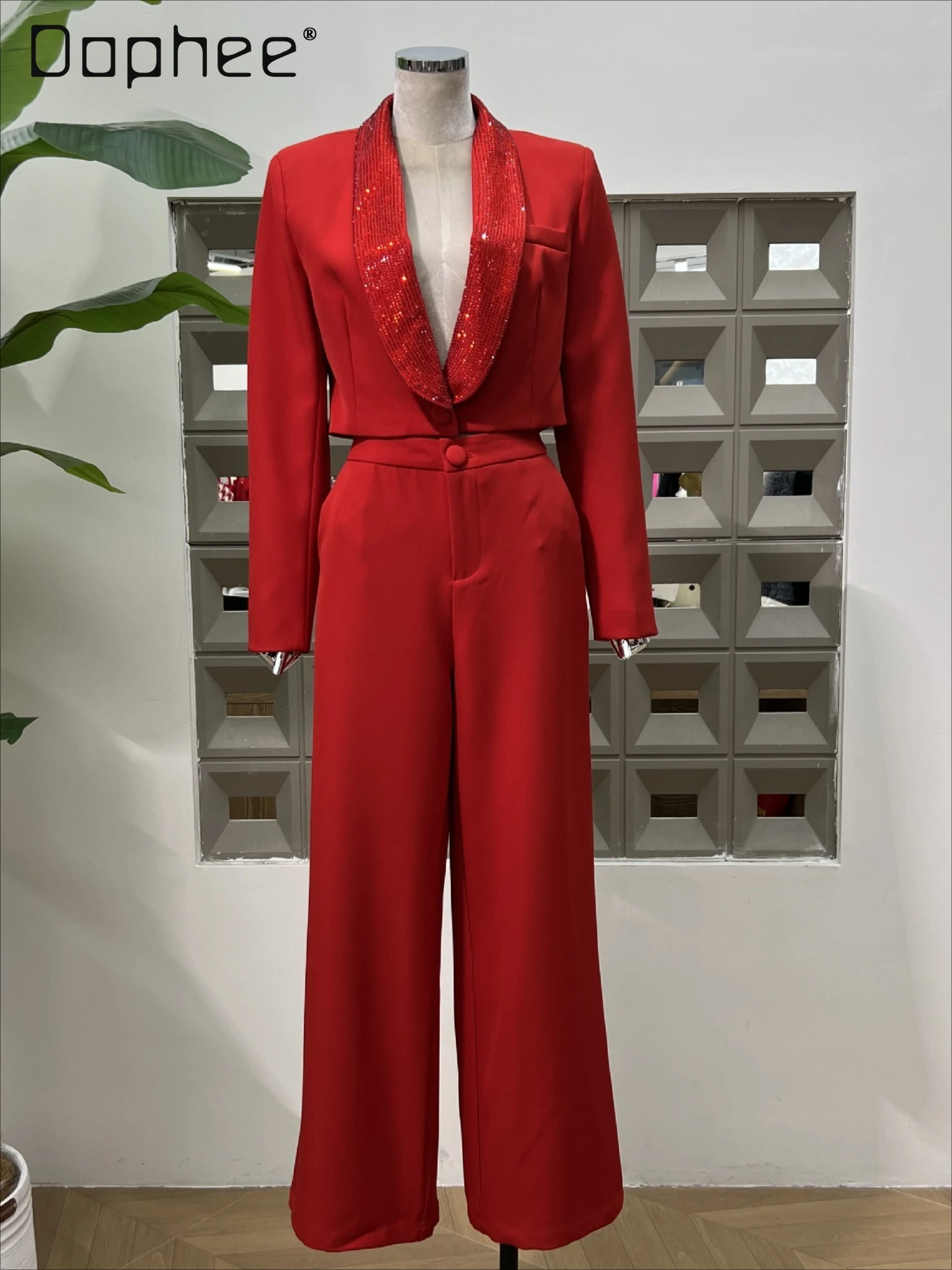 High End Hot Diamond Backless Deep V Lapel Short Blazer + Straight Trousers Commuter Style Red Two Piece Sets Womens Outifits
High End Hot Diamond Backless Deep V Lapel Short Blazer + Straight Trousers Commuter Style Red Two Piece Sets Womens Outifits