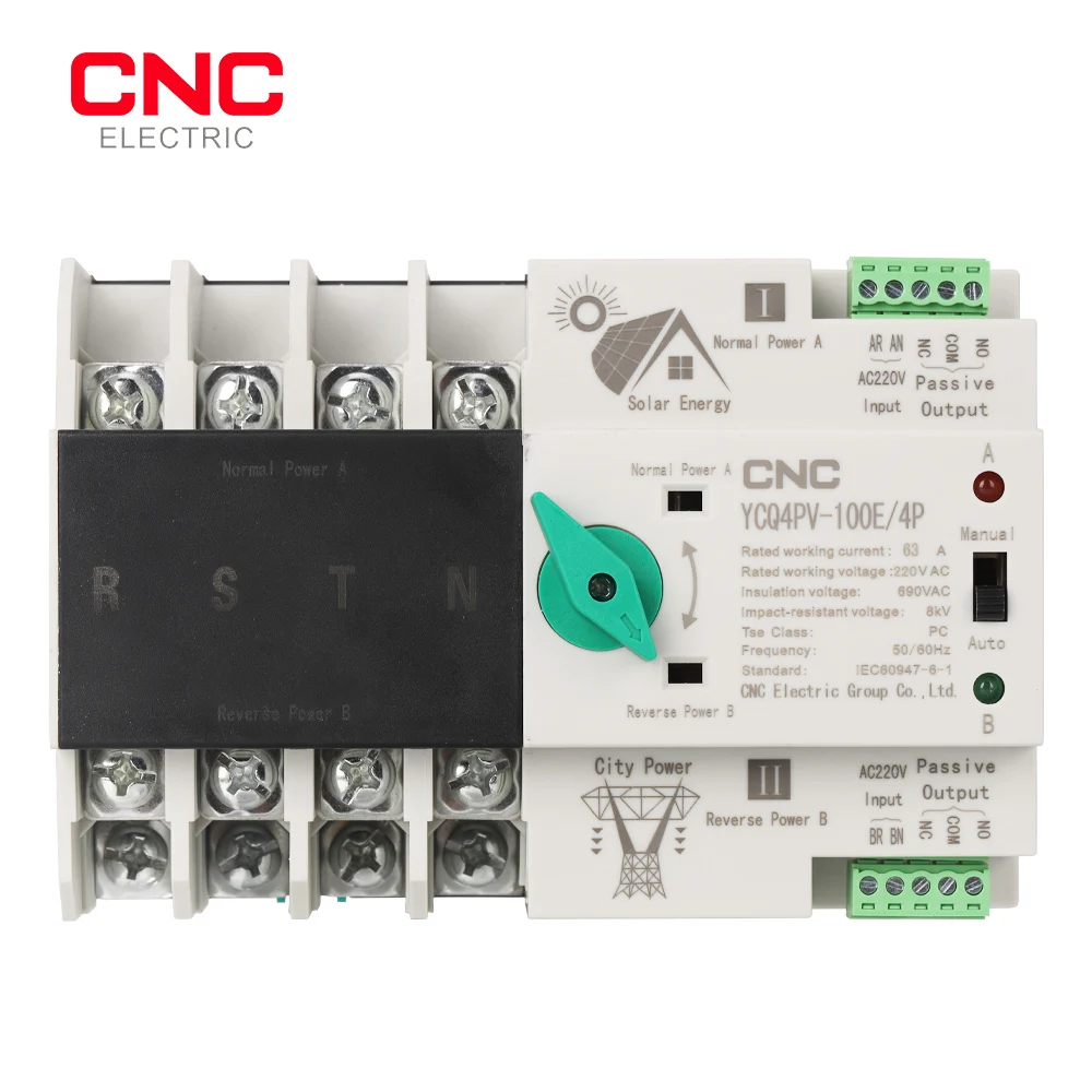CNC YCQ4PV-100E 4P Din Rail ATS PV Inverter Dual Power Automatic Transfer Selector Switches Uninterrupted Photovoltaic Solar
CNC YCQ4PV-100E 4P Din Rail ATS PV Inverter Dual Power Automatic Transfer Selector Switches Uninterrupted Photovoltaic Solar