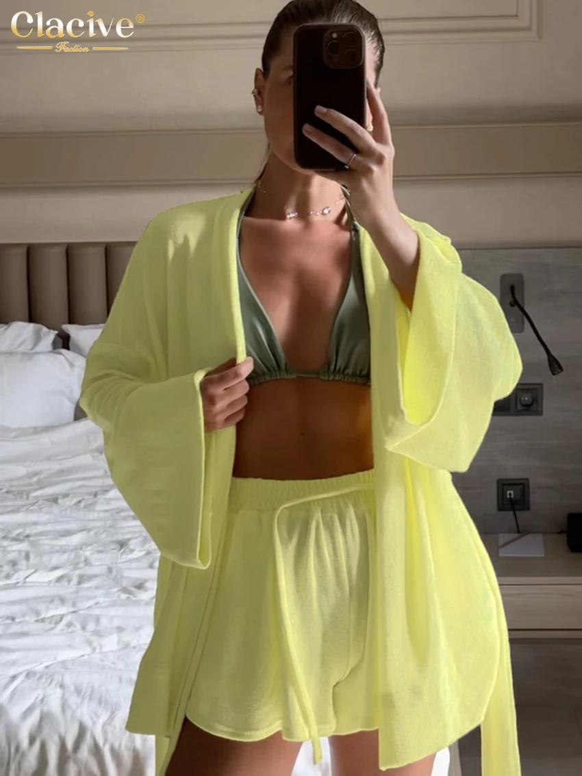 Clacive Casual Loose Yellow Home Two Piece Outfits Woman Elegant Long Sleeve Robes With High Waist Shorts Set Female Streetwear
Clacive Casual Loose Yellow Home Two Piece Outfits Woman Elegant Long Sleeve Robes With High Waist Shorts Set Female Streetwear