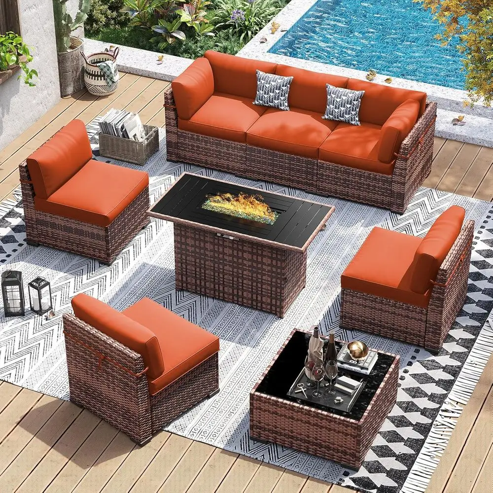 Patio urniture Set with 44'' ire Pit Table, 8 PCS Outdoor Sectional urniture Sets, Slanted Back Outdoor Contion Set PE Rattan So
Patio urniture Set with 44'' ire Pit Table, 8 PCS Outdoor Sectional urniture Sets, Slanted Back Outdoor Contion Set PE Rattan So