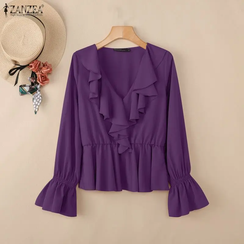 2026 ZANZEA Spring Elegant Long Sleeve Blouses Women Blouse Trend Chic V Neck Ruffled Tops Solid Work Shirt Holiday Blusas Femme
2026 ZANZEA Spring Elegant Long Sleeve Blouses Women Blouse Trend Chic V Neck Ruffled Tops Solid Work Shirt Holiday Blusas Femme