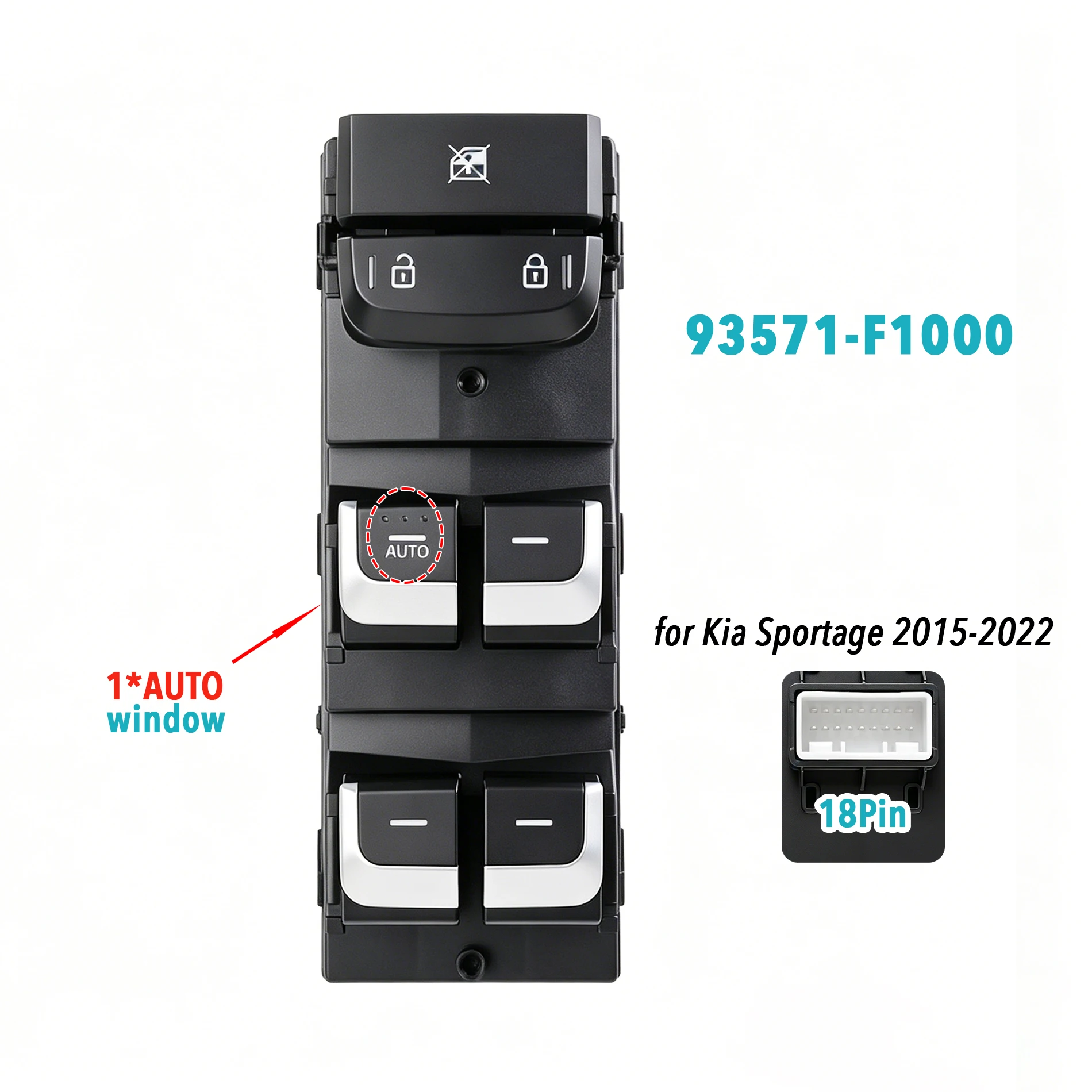 93571-F1000 For Kia KX5 Sportage 2015-2022,Front Left Driver Side Electric Power Window Switch Glass Lifter Control Button
93571-F1000 For Kia KX5 Sportage 2015-2022,Front Left Driver Side Electric Power Window Switch Glass Lifter Control Button