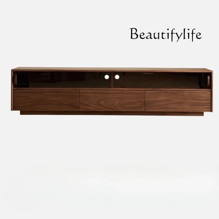 Black walnut TV cabinet floor retro style small apartment living room storage household solid wood floor cabinet
Black walnut TV cabinet floor retro style small apartment living room storage household solid wood floor cabinet
