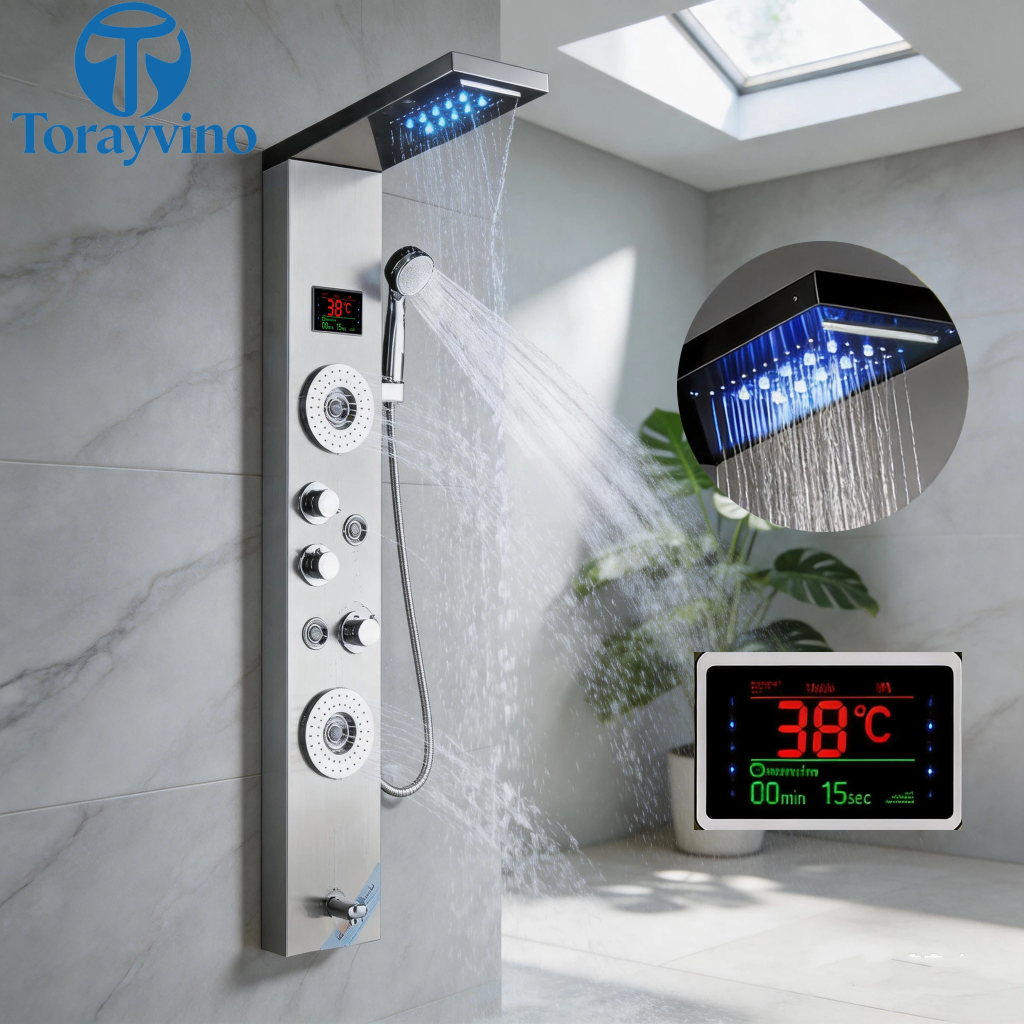 Torayvino LED Bathroom luxury outdoor Shower Panel Set 4-way Rainfall Shower system Set Column Rain Massage Shower System faucet
Torayvino LED Bathroom luxury outdoor Shower Panel Set 4-way Rainfall Shower system Set Column Rain Massage Shower System faucet
