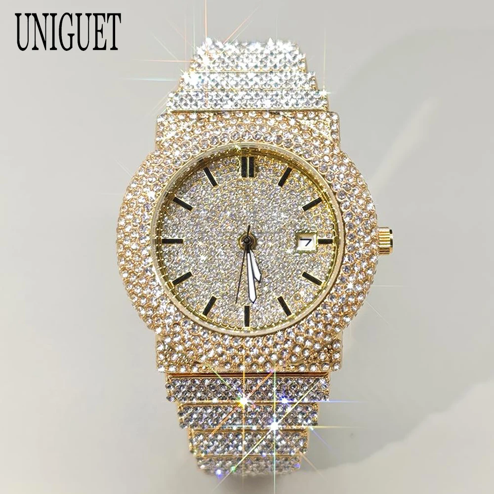 Часы UNIGUET Iced Out для мужчин, модные золотые наручные часы в стиле хип-хоп с бриллиантами, мужские часы с календарем R가gios Masculino, дропшиппинг
Часы UNIGUET Iced Out для мужчин, модные золотые наручные часы в стиле хип-хоп с бриллиантами, мужские часы с календарем R가gios Masculino, дропшиппинг