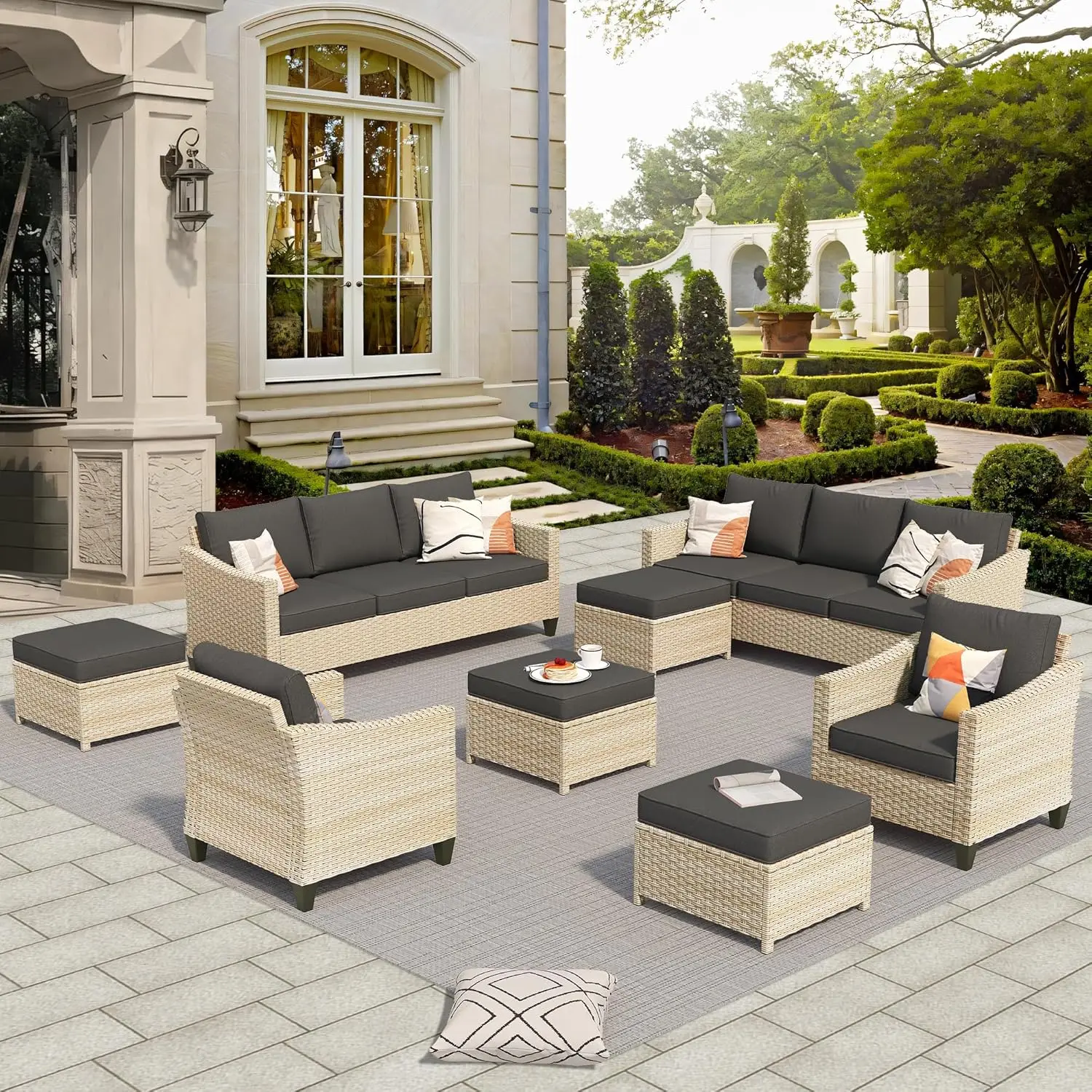 Patio Furniture Set with Ottoman, Conversation Set with Water Resistant Thick Cushions, Outdoor Sectional Sofa for Outside
Patio Furniture Set with Ottoman, Conversation Set with Water Resistant Thick Cushions, Outdoor Sectional Sofa for Outside