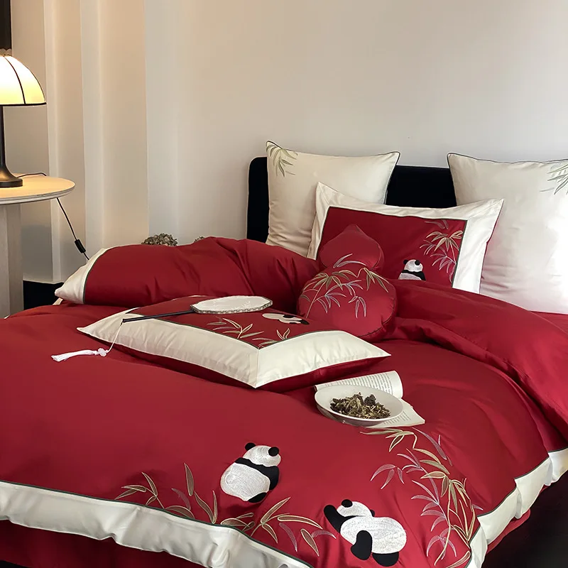 New Chinese embroidered panda 100S long-staple cotton four-piece cotton quilt cover bed sheet bedding
New Chinese embroidered panda 100S long-staple cotton four-piece cotton quilt cover bed sheet bedding