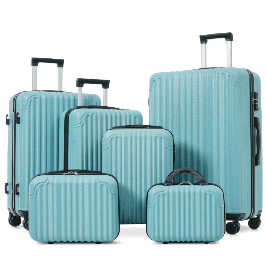 6-Piece Luggage Set for Travel: Durable Hardshell ABS, Black, Lightweight with Spinner Wheels, TSA Lock Side Hooks
6-Piece Luggage Set for Travel: Durable Hardshell ABS, Black, Lightweight with Spinner Wheels, TSA Lock Side Hooks