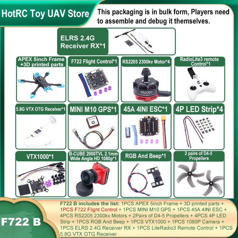 APEX 5inch FPV Drone Frame Kit Carbon Fiber Racing Drone Quadcopter Freestyle INAV Beatflight F722 M10 GPS Flight Control
APEX 5inch FPV Drone Frame Kit Carbon Fiber Racing Drone Quadcopter Freestyle INAV Beatflight F722 M10 GPS Flight Control