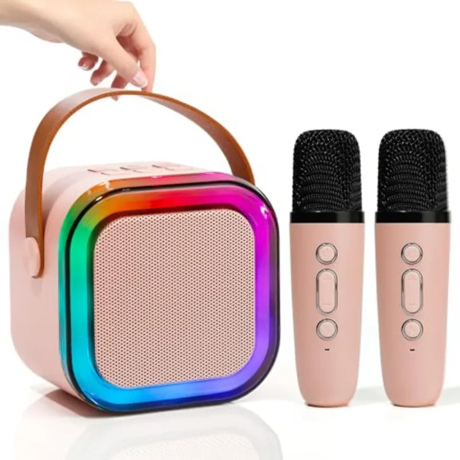 Mini Karaoke Speaker with 2 Wireless Microphones, Voice Effects, Led Lights, Portable Singing Machine for Ages 3, 4, 5, 6, 7, 8
Mini Karaoke Speaker with 2 Wireless Microphones, Voice Effects, Led Lights, Portable Singing Machine for Ages 3, 4, 5, 6, 7, 8