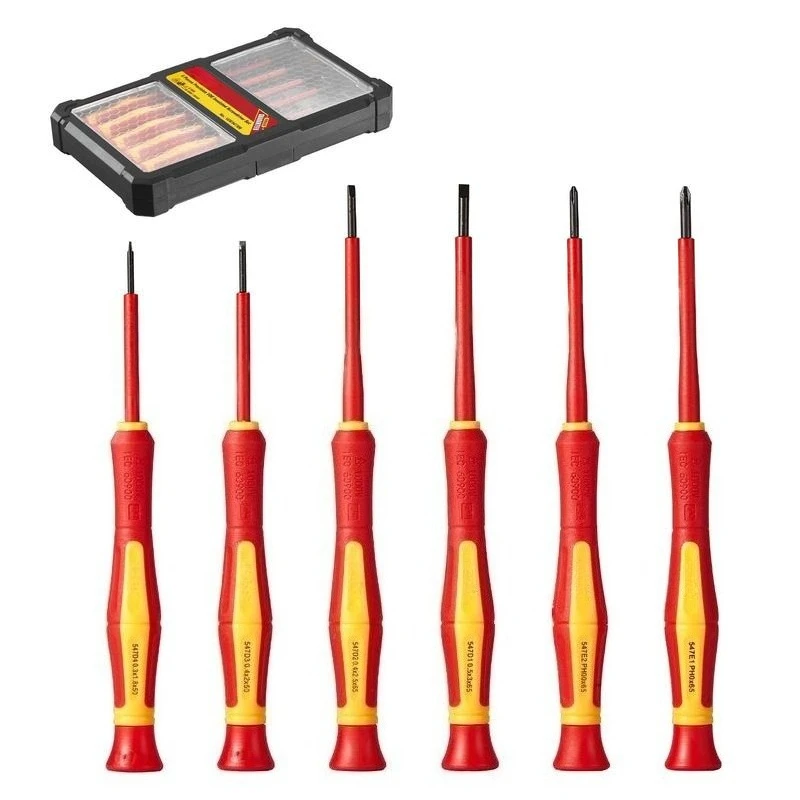 Insulated Screwdriver Set, 6-Piece Professional Electrical Screwdriver Set, 1000V Insulated Electrician Tool Set, with Magnetic Phillips Slotted Tips, 360-Degree Rotating Screwdriver and Bag
Insulated Screwdriver Set, 6-Piece Professional Electrical Screwdriver Set, 1000V Insulated Electrician Tool Set, with Magnetic Phillips Slotted Tips, 360-Degree Rotating Screwdriver and Bag