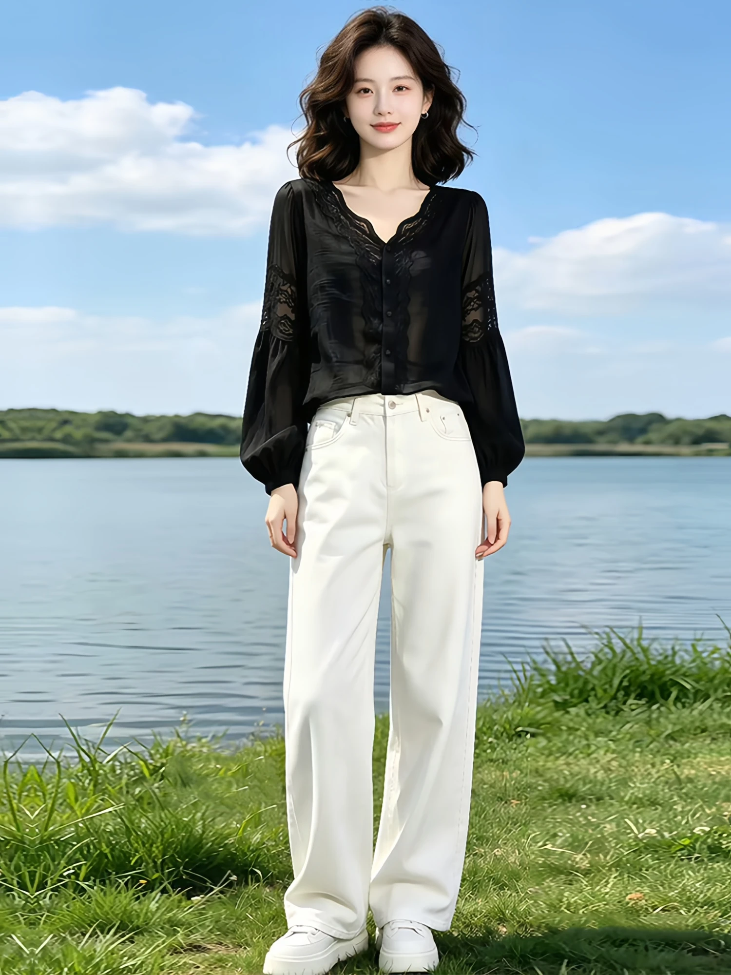 Chic Lace Splice Bubble Sleeve Short Shirt V-neck Gentle Ageless Fashion Women's Casual Style Summer New Arrival
Chic Lace Splice Bubble Sleeve Short Shirt V-neck Gentle Ageless Fashion Women's Casual Style Summer New Arrival