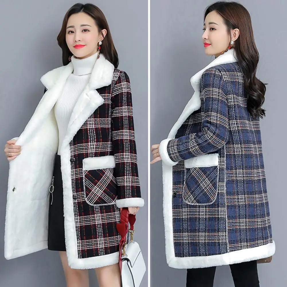 Women Fall Winter Coat Turn-down Collar Thick Plush Coat Warm Mid Length Plaid Print Cardigan Lady Thick Commute Overcoat
Women Fall Winter Coat Turn-down Collar Thick Plush Coat Warm Mid Length Plaid Print Cardigan Lady Thick Commute Overcoat