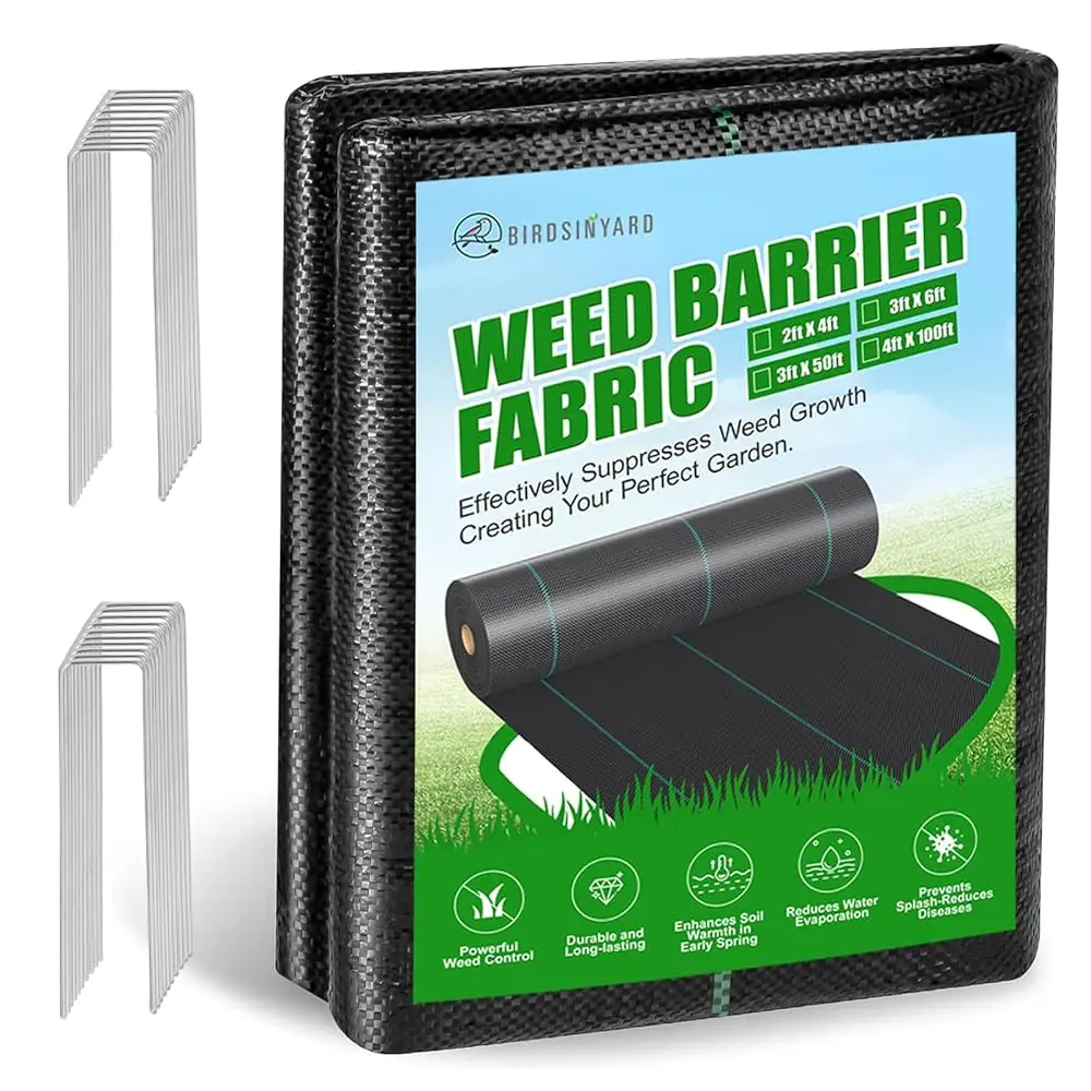 3ftx50ft Weed Barrier Landscape Fabric - 3.2oz Premium Heavy Duty Weed Block Ground Cover Mat with 20 U-Shaped Securing Pegs
3ftx50ft Weed Barrier Landscape Fabric - 3.2oz Premium Heavy Duty Weed Block Ground Cover Mat with 20 U-Shaped Securing Pegs
