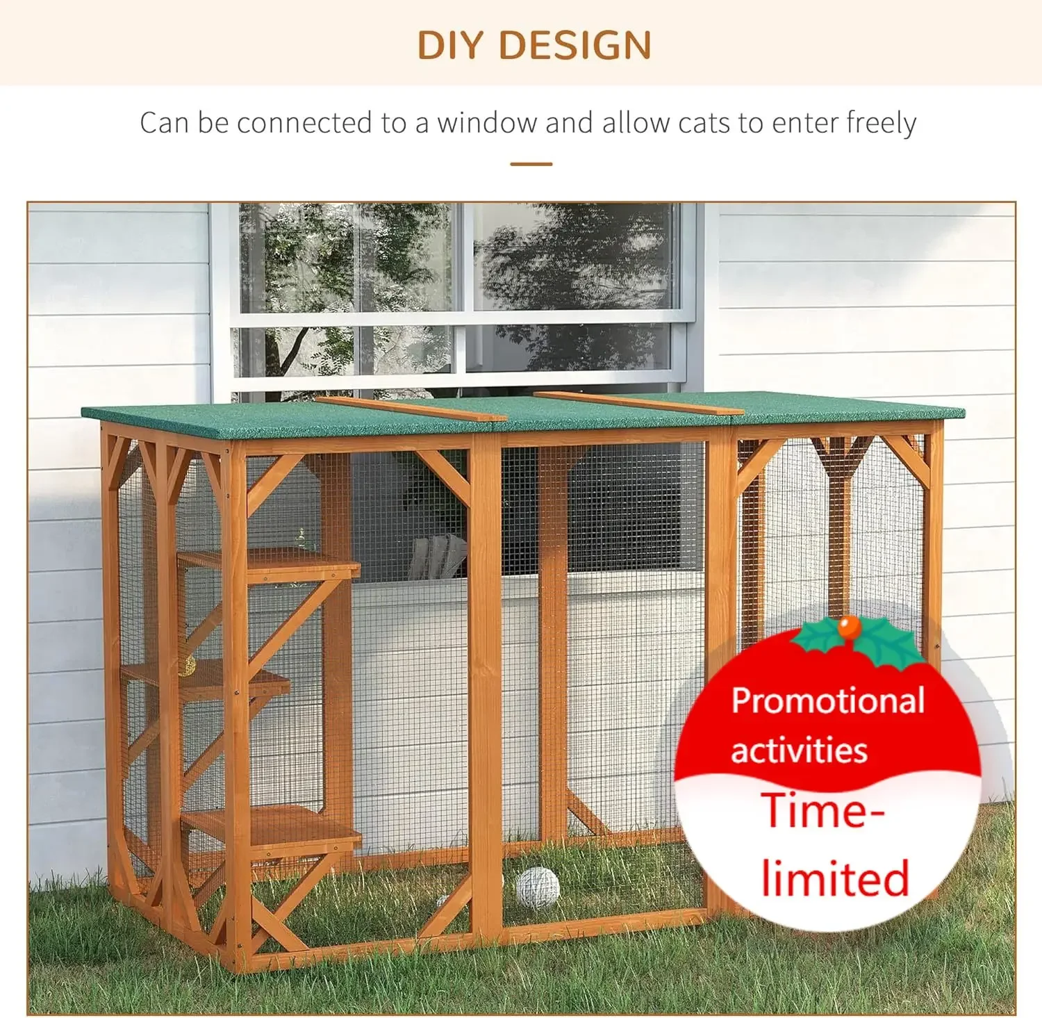 Outdoor Cat House, Catio Wooden Feral Cat Shelter, Cat Cage with Platforms, Large Enter Door, Weather Protection Asphalt Roof, 7
Outdoor Cat House, Catio Wooden Feral Cat Shelter, Cat Cage with Platforms, Large Enter Door, Weather Protection Asphalt Roof, 7