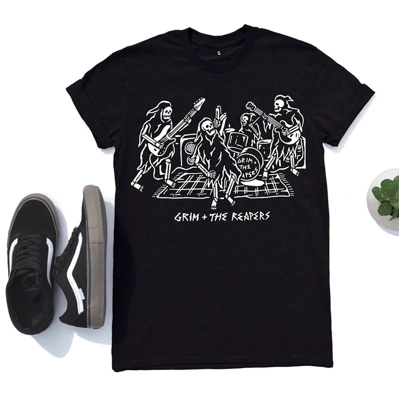 Grim and The Reapers Skull Shirts Unisex Funny Rock Band Graphic Tees Short Sleeve Loose Cotton Black Street Aesthetic T-Shirts
Grim and The Reapers Skull Shirts Unisex Funny Rock Band Graphic Tees Short Sleeve Loose Cotton Black Street Aesthetic T-Shirts