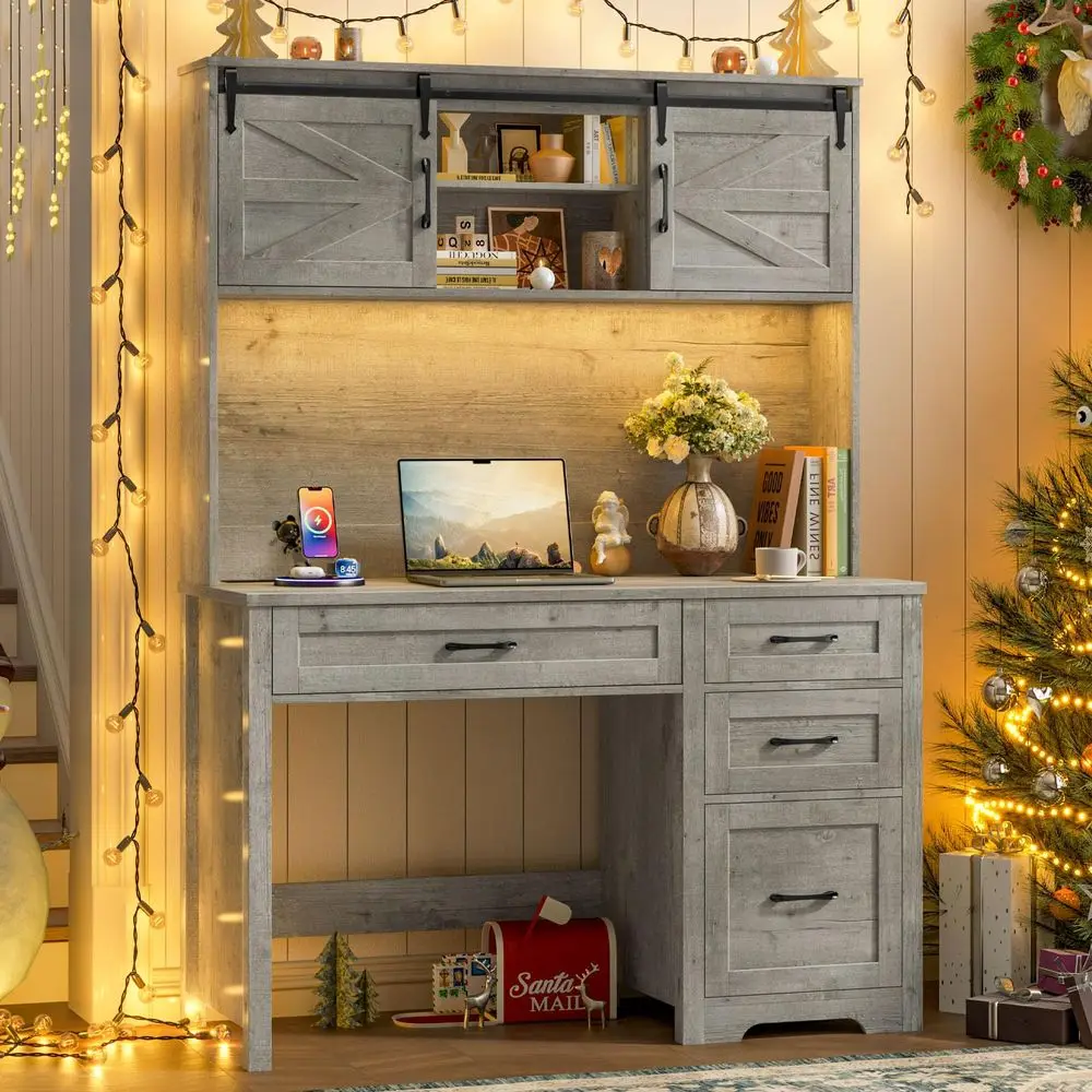 Farmhouse 67 H Executive Desk with Hutch,Office Table with LED Light and 5 Drawers,Computer Desk with Charging Station,File Dra
Farmhouse 67 H Executive Desk with Hutch,Office Table with LED Light and 5 Drawers,Computer Desk with Charging Station,File Dra