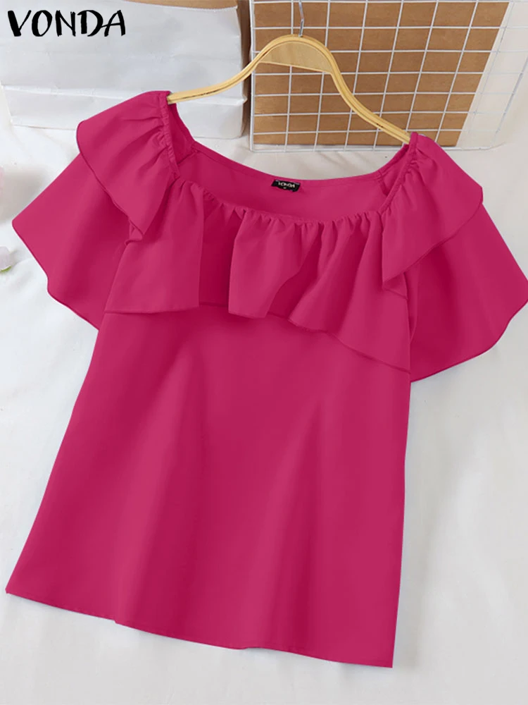 Women Ruffle Blouses VONDA Summer Tops Tee Tunic Casual Square Collar Short Sleeve Blouse Party Blusas Oversized Streetwear
Women Ruffle Blouses VONDA Summer Tops Tee Tunic Casual Square Collar Short Sleeve Blouse Party Blusas Oversized Streetwear