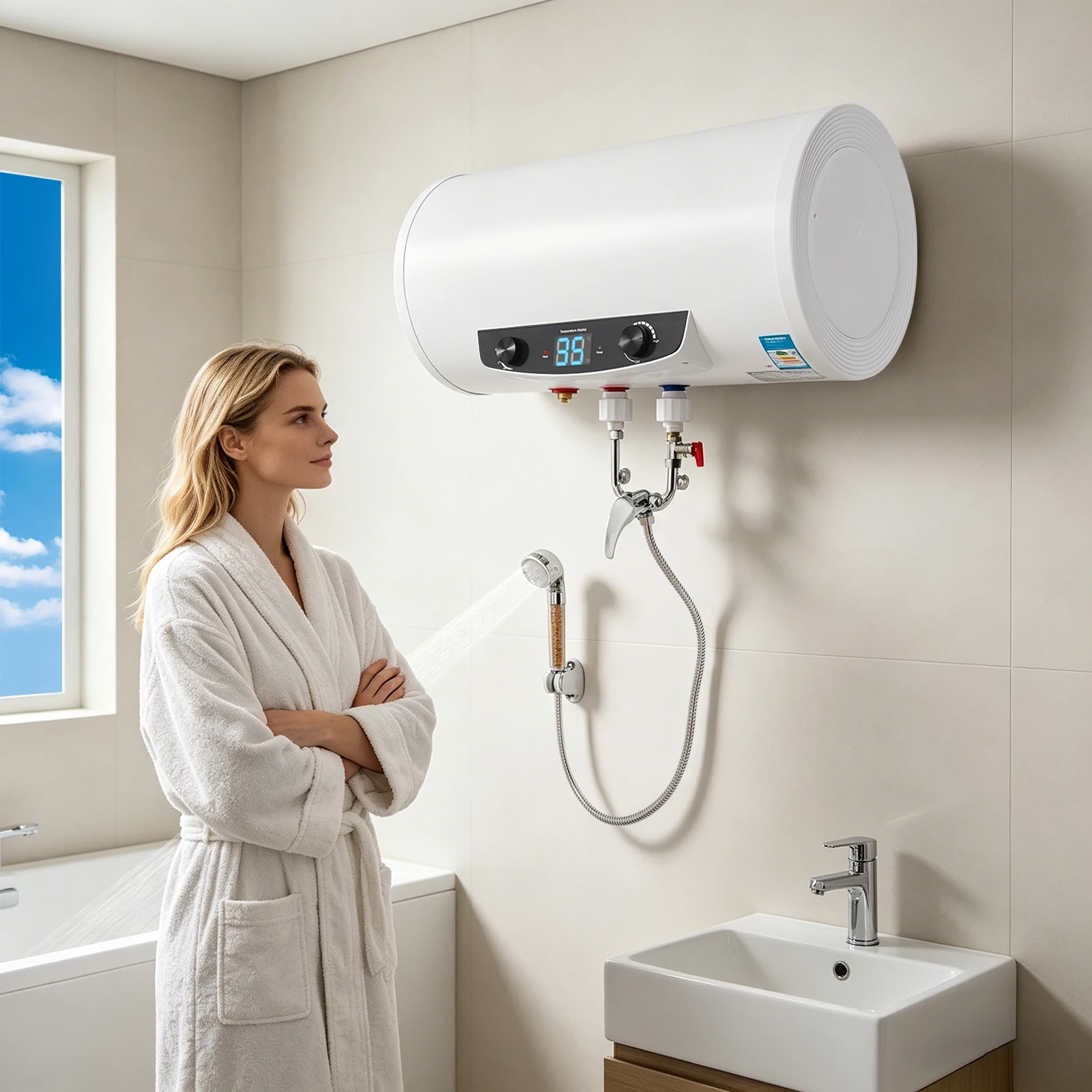 50L 110V US Standard Horizontal Digital Display Electric Water Heater, Wall-mounted Digital Electric Water Heater, Electric Water Heater For Kitchens/Toilets/Hairdressing Salons/Bathrooms
50L 110V US Standard Horizontal Digital Display Electric Water Heater, Wall-mounted Digital Electric Water Heater, Electric Water Heater For Kitchens/Toilets/Hairdressing Salons/Bathrooms