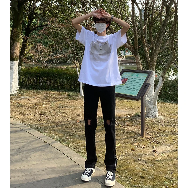 Bla Ripped Denim Jeans Men's Summer Cleanfit Zipper Pants American Vibe Slim Straight Long Trousers Youth Faion Straight Cut
Bla Ripped Denim Jeans Men's Summer Cleanfit Zipper Pants American Vibe Slim Straight Long Trousers Youth Faion Straight Cut
