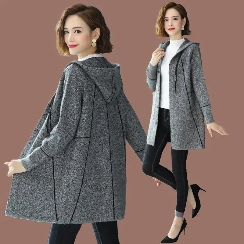 Women Knitted Sweater Jacket 2022 Autumn Winter New Female Mid-Length Loose Hooded Cardigan Sweater Coat Elasticity Coat Women's
Women Knitted Sweater Jacket 2022 Autumn Winter New Female Mid-Length Loose Hooded Cardigan Sweater Coat Elasticity Coat Women's