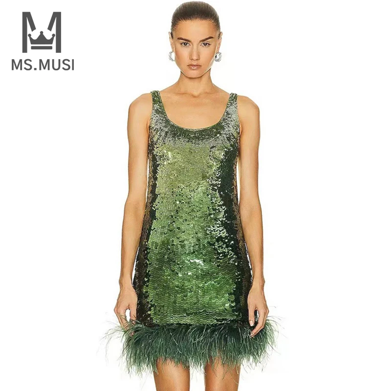 MSMUSI 2024 New Fashion Women Sexy Tank Neck Strap Feather Sequins Sleeveless Bodycon Party Club Event Slim Mini Dress Vestidos
MSMUSI 2024 New Fashion Women Sexy Tank Neck Strap Feather Sequins Sleeveless Bodycon Party Club Event Slim Mini Dress Vestidos