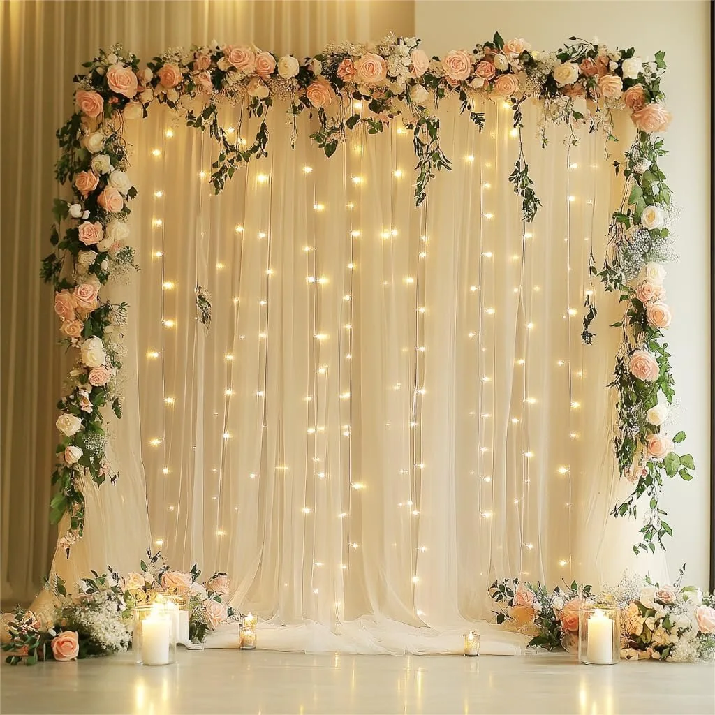 Tulle Backdrop Curtain with Lights String 10x8FT Champagne Sheer Curtains for Wedding Party Photo Booth Decorations
Tulle Backdrop Curtain with Lights String 10x8FT Champagne Sheer Curtains for Wedding Party Photo Booth Decorations