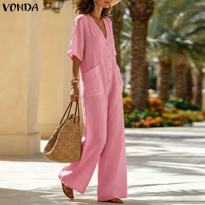 Plus Size Jumpsuits Women Solid Vintage Overalls 2026 ZANZEA Casual Loose Big Pockets Buttons V Neck Party Playsuits Oversized
Plus Size Jumpsuits Women Solid Vintage Overalls 2026 ZANZEA Casual Loose Big Pockets Buttons V Neck Party Playsuits Oversized