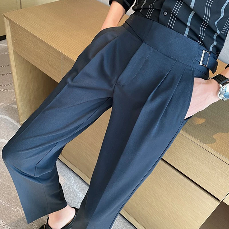Office New Casual Mens Trousers Spring Vintage Lace-up Belt Design Slim Fit Pants For Men Fashion Solid Color High Waist Trouser
Office New Casual Mens Trousers Spring Vintage Lace-up Belt Design Slim Fit Pants For Men Fashion Solid Color High Waist Trouser
