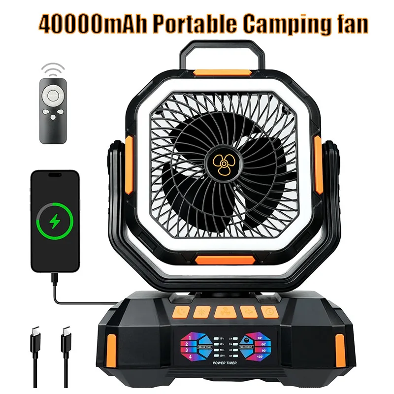 Portable Camping Fan 40000mAh with Remote Control and 4-Speed Power with LED Suitable for Office/Travel Camping Equipment
Portable Camping Fan 40000mAh with Remote Control and 4-Speed Power with LED Suitable for Office/Travel Camping Equipment