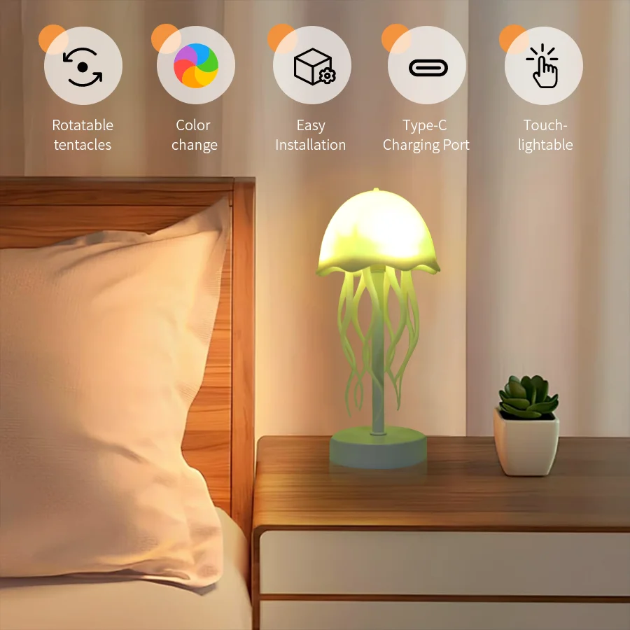 Colorful LED jellyfish lights with multiple adjustable colors for indoor bedrooms, cute night lights, and children's gifts
Colorful LED jellyfish lights with multiple adjustable colors for indoor bedrooms, cute night lights, and children's gifts