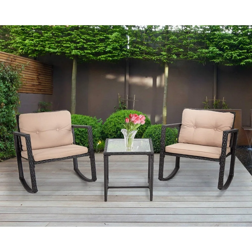 Outdoor Patio Set,3 Piece Rocking Wicker Patio Furniture Modern Bistro Set,Conversation Sets with Coffee Table
Outdoor Patio Set,3 Piece Rocking Wicker Patio Furniture Modern Bistro Set,Conversation Sets with Coffee Table