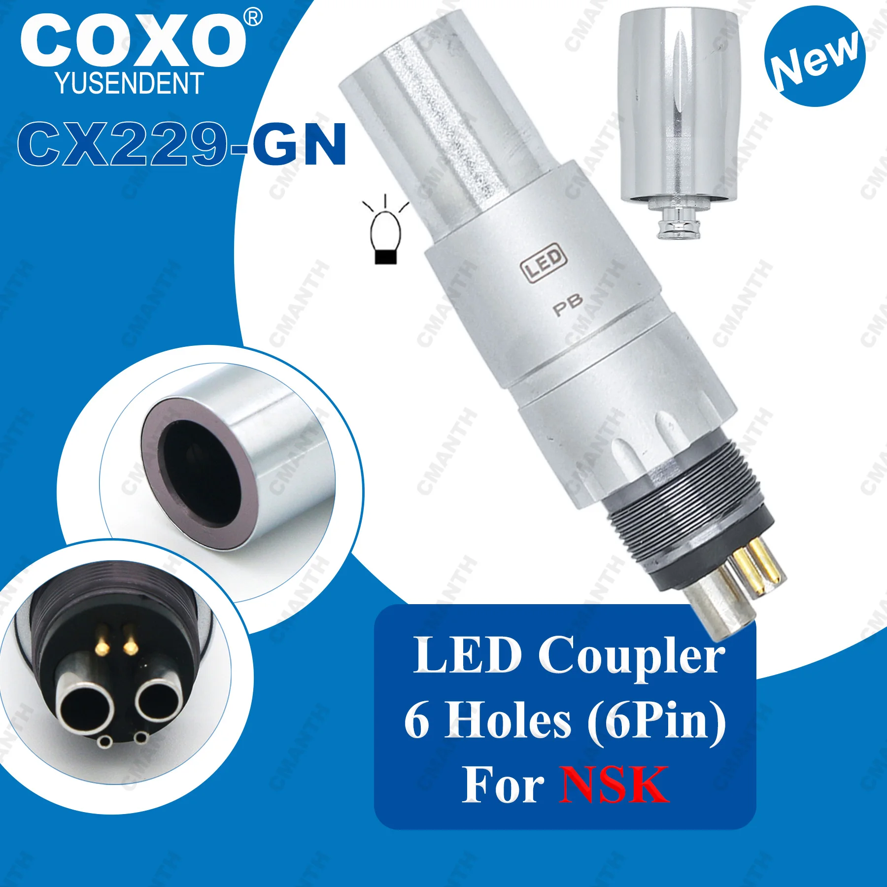 New COXO Dental Quick Coupler Fiber Optic LED Coupler 6 Holes Fit NSK Machlite/Phatelus High Speed Handpieces Dentistry Tools
New COXO Dental Quick Coupler Fiber Optic LED Coupler 6 Holes Fit NSK Machlite/Phatelus High Speed Handpieces Dentistry Tools