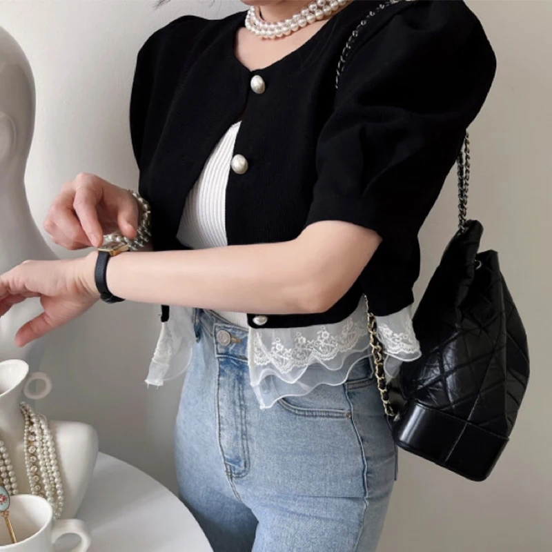 Шикарный летний винтажный круглый женский топ Ne Pearl Button Splice Lace Bubble Sve ort irt в Корейском стиле, свободный крой ort Sl... 
Шикарный летний винтажный круглый женский топ Ne Pearl Button Splice Lace Bubble Sve ort irt в Корейском стиле, свободный крой ort Sl...