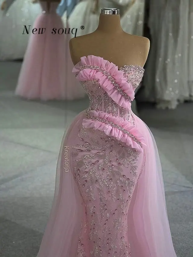 Pink Sweetheart Neck Mermaid Evening Dresses with Tulle Overskirt Customized Crystals Beaded Formal Occasions Wedding Prom Gowns
Pink Sweetheart Neck Mermaid Evening Dresses with Tulle Overskirt Customized Crystals Beaded Formal Occasions Wedding Prom Gowns
