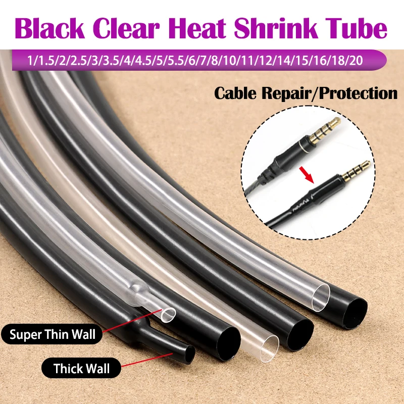 1~50m Black/ Clear Super Thin Wall Heat Shrink Tube Dia. 1~ 20mm DIY Shrinkable Earphone Line Audio Cable Repair Sleeve Wrap
1~50m Black/ Clear Super Thin Wall Heat Shrink Tube Dia. 1~ 20mm DIY Shrinkable Earphone Line Audio Cable Repair Sleeve Wrap