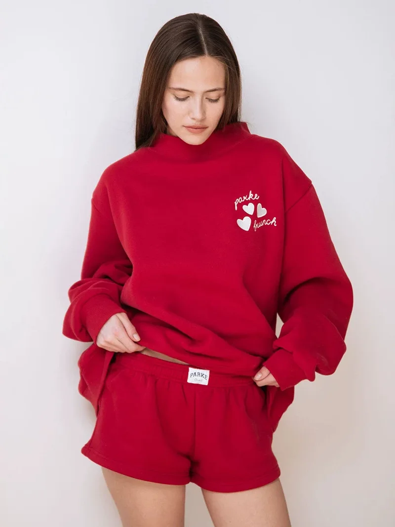 Embroidered Cotton Sweatshirt Loose Fit High Collar Women's Style Early Autumn New Arrival Red Color Letter Heart Design
Embroidered Cotton Sweatshirt Loose Fit High Collar Women's Style Early Autumn New Arrival Red Color Letter Heart Design