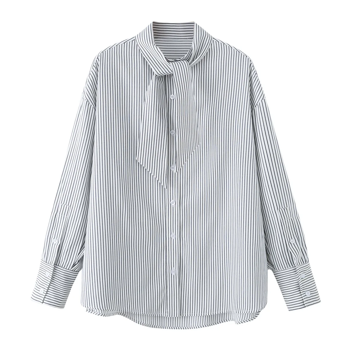 Женская модная свободная рубашка-шарф из поплина в полоску
Женская модная свободная рубашка-шарф из поплина в полоску