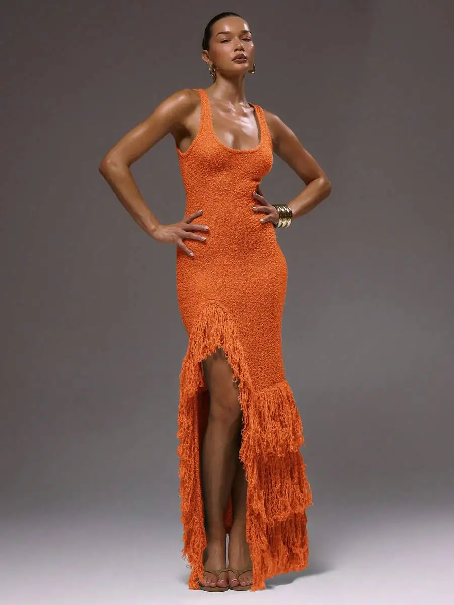 Scoop Neck Knit Fringe Split Maxi Dress For Summer Vacation Party Night Out
Scoop Neck Knit Fringe Split Maxi Dress For Summer Vacation Party Night Out