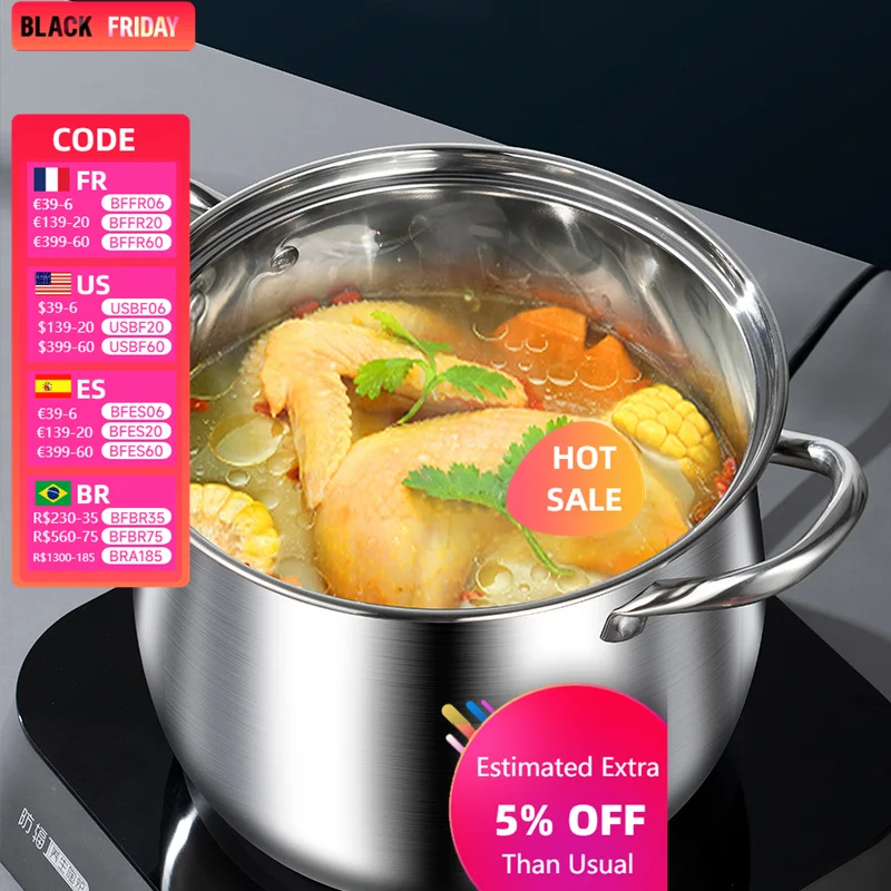Large Capacity Thickened Stainless Steel Soup Pot Cooking Pot Induction Cooker Available Cooking Pot
Large Capacity Thickened Stainless Steel Soup Pot Cooking Pot Induction Cooker Available Cooking Pot