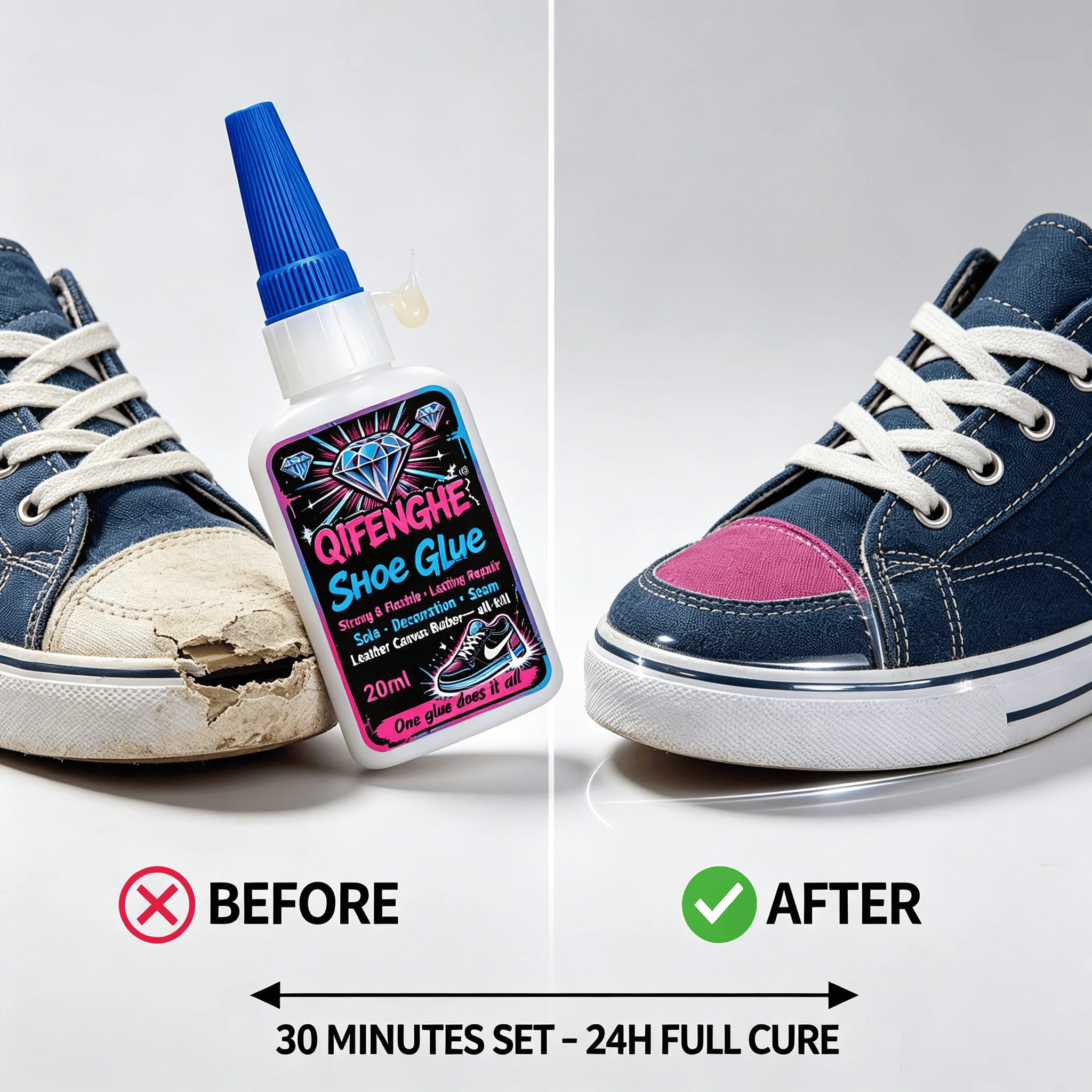 20ml Shoe Repair Adhesive, Diamond Strong Flexible Glue for Sole Bonding & Decoration Fix, Works on Leather Canvas Rubber Sports
20ml Shoe Repair Adhesive, Diamond Strong Flexible Glue for Sole Bonding & Decoration Fix, Works on Leather Canvas Rubber Sports