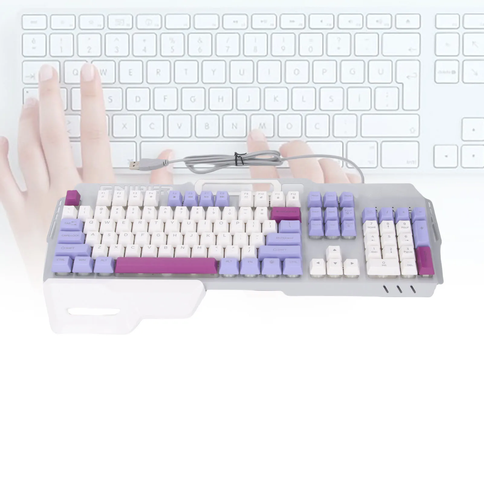 Wired Computer Keyboard Spill Resist Triple Color 104 Key Layout Mechanical Feeling Keyboard Metal Panel with Wrist Rest for PC
Wired Computer Keyboard Spill Resist Triple Color 104 Key Layout Mechanical Feeling Keyboard Metal Panel with Wrist Rest for PC