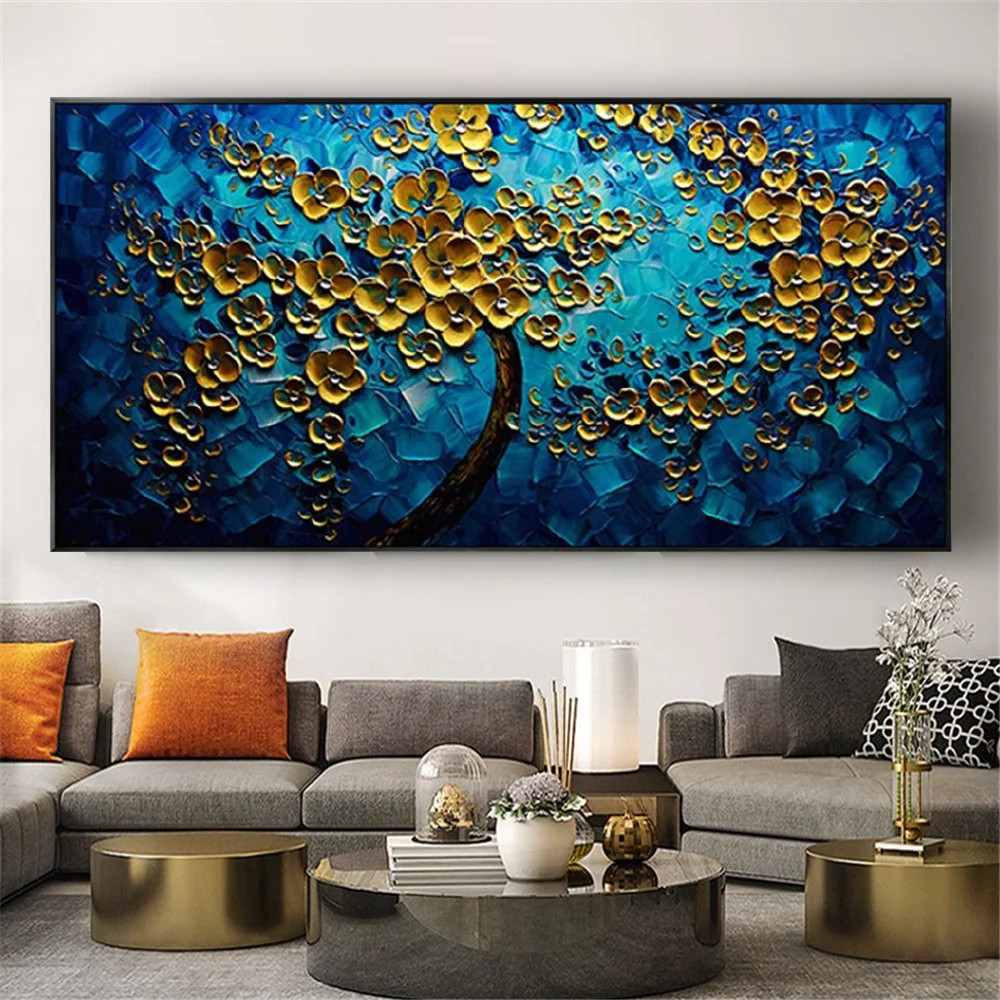 Large 100% Hand Painted Thick Knife Flower Oil Paintings Blue Golden Tree Wall Pictures On Canvas For Living Room Decoration
Large 100% Hand Painted Thick Knife Flower Oil Paintings Blue Golden Tree Wall Pictures On Canvas For Living Room Decoration