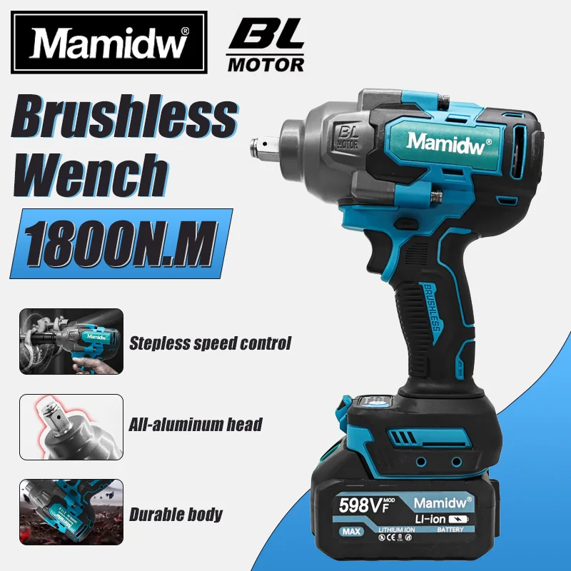 Mamidw 1800N.M Cordless Impact Electric Wrench, Cordless High Power Shock Absorber for Car Repair, For Makita 18v Battery PIN
Mamidw 1800N.M Cordless Impact Electric Wrench, Cordless High Power Shock Absorber for Car Repair, For Makita 18v Battery PIN