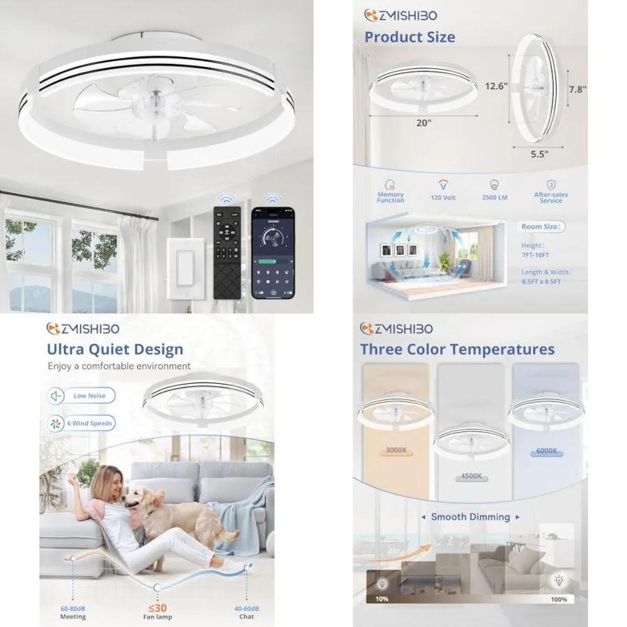 Low Profile Ceiling Fans with Lights and Remote, Flush Mount Ceiling Fan with Light, 3000K-6000K Dimmable Fandelier LED Fan Lig
Low Profile Ceiling Fans with Lights and Remote, Flush Mount Ceiling Fan with Light, 3000K-6000K Dimmable Fandelier LED Fan Lig